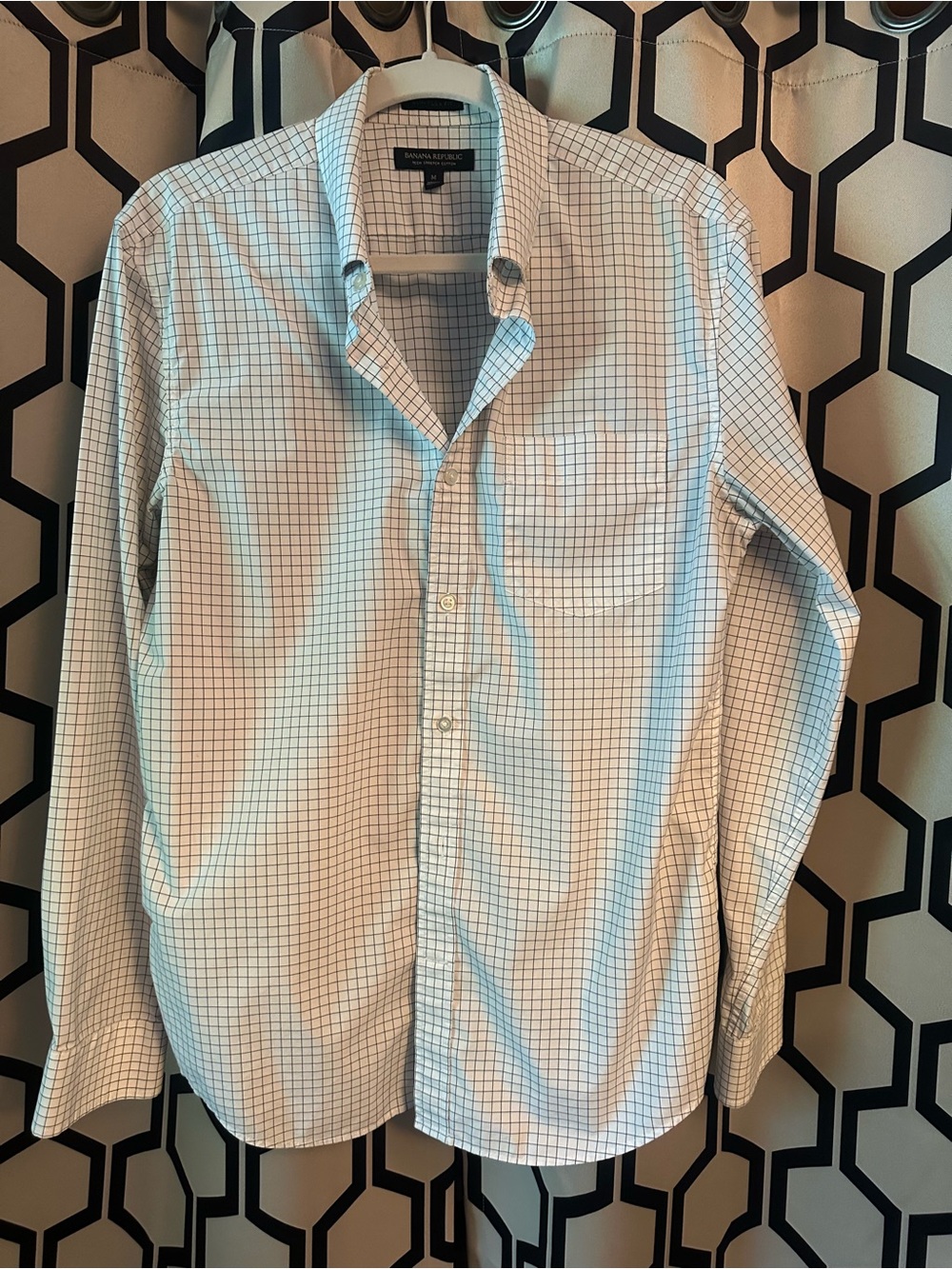 Banana Republic Men’s White Shirt with Navy Check